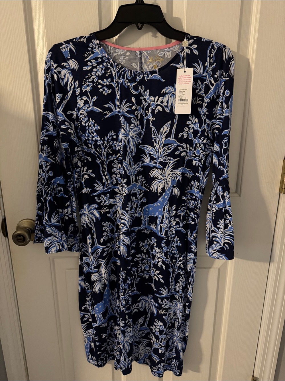 Lilly Pulitzer Navy Blue & White Tropical Animal-Print Long Sleeve Dress